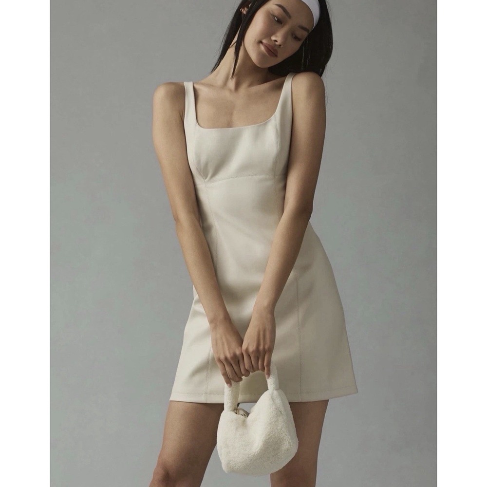 Maeve Anthropologie 90s Faux Leather Cream Mini Tank Dress Classic Minimalist